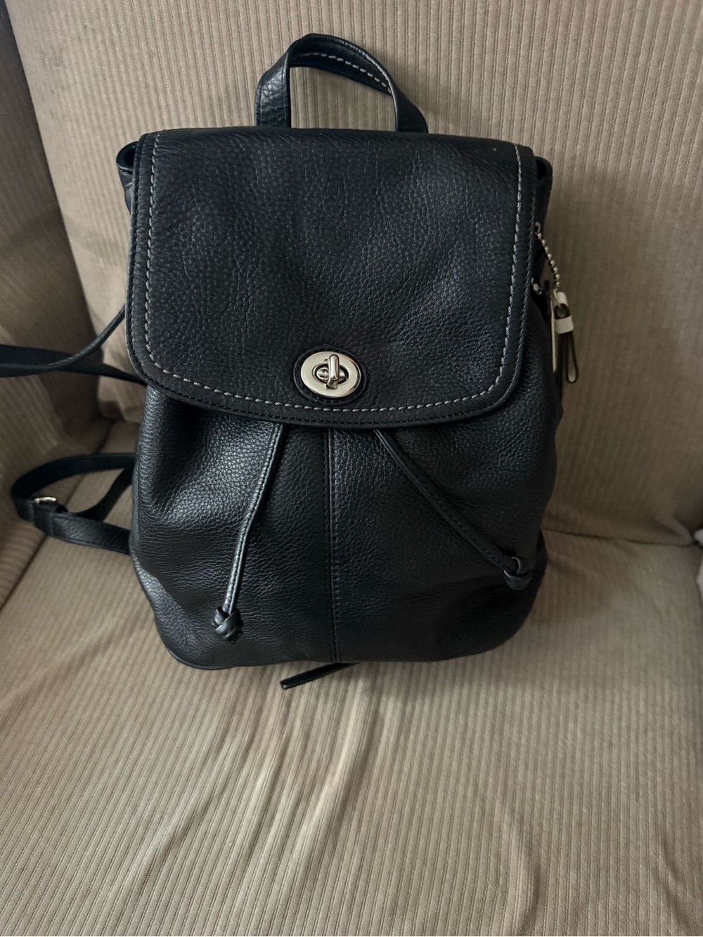 PRICE REDUCED! AUTHENTIC Coach Black Pebbled Leather Drawstring Mini Backpack